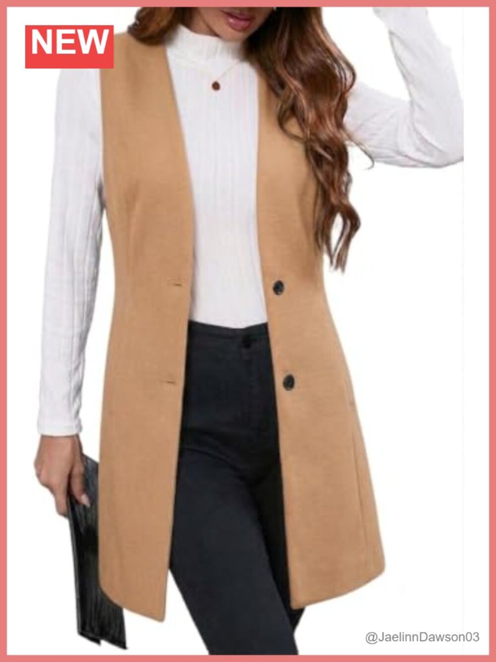 Long Sleeveless Vest Trench Coat Cardigan Wool Blend Button Front Slim Fit